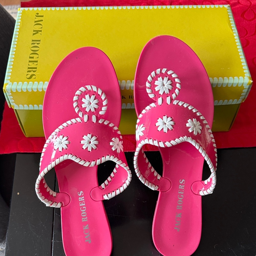 Jack Rogers Fuchsia and White Daisy Sandals